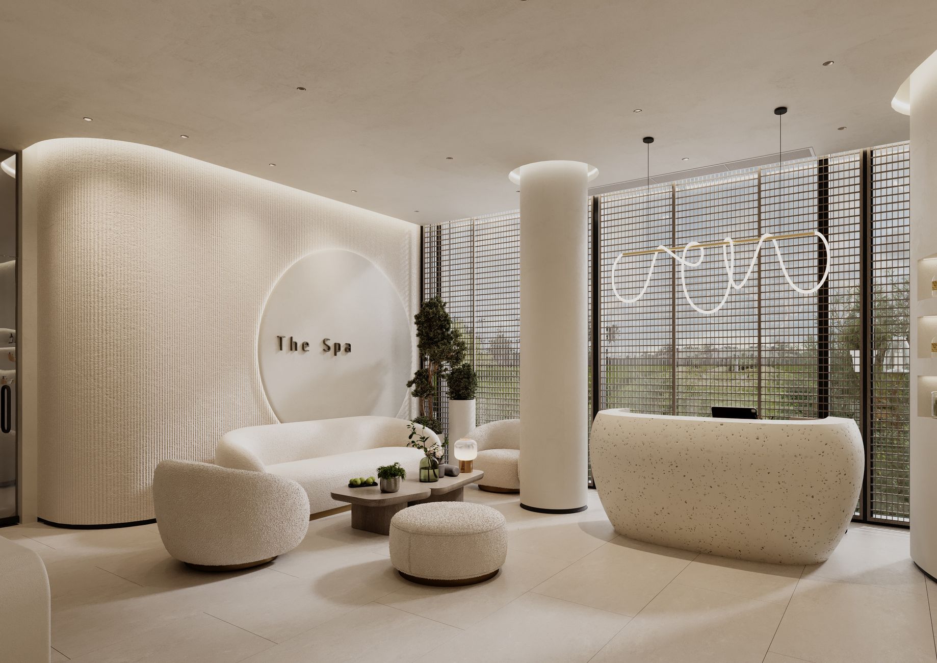 A calm, minimalist interior at Thulasi Wellness